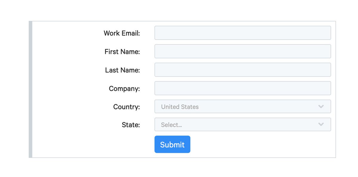 We start with  @Puppetize shipping its sales culture. Why do companies need to know what state you're in? So the right sales rep gets your lead obviously.