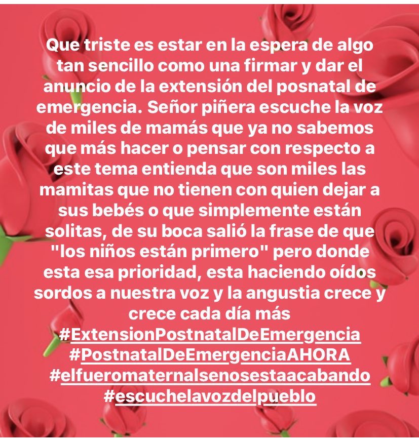 DayanaJ72236706's tweet photo. #ElFueroMaternalSeRespetaNoAFC
#90diasnosonsuficiente
#ExtensionPostnatalDeEmergencia
#extensiónpostnataldeemergencia @GaelDiputada @PamJiles @MarceSabat @marcelodiazd @monicazalaquett @carolinagoic @sebastianpinera @Camara_cl @CHVNoticias @carolinagoic https://t.co/48ehOSuQh3
