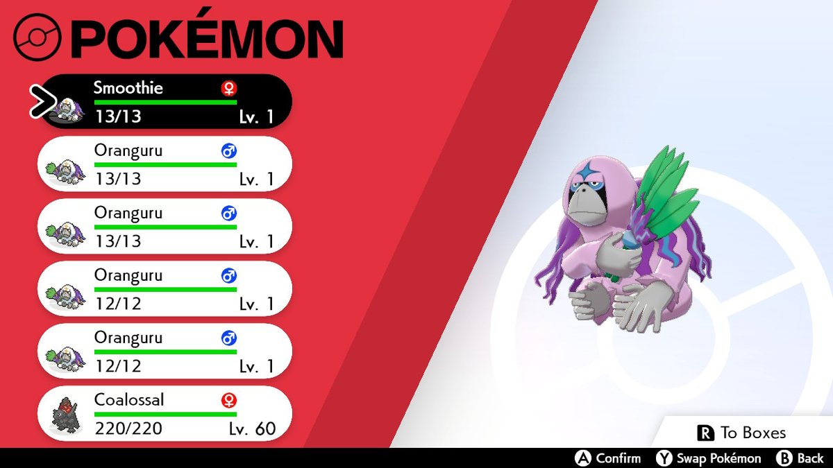 SHINYHUMANTTV's tweet photo. Ladies and gentlemen, let me introduce you to the most sparkling girl, Smoothie! Decided I wanted a shiny Oranguru tonight, and after 25 EGGS she shines! SO HAPPY!
#shiny #shinypokemon #shinyhunt #pokemon #PokemonSwordandShield https://t.co/7lqbY5Zm6r