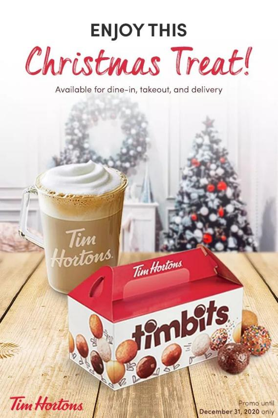 lawrencium03's tweet photo. We have Christmas Treats for you! π Save up to PHP200 by buying by your favorite Timbits, paired with a hot or cold latte.
Available via dine-in, takeout, and delivery. Promo until December 31, 2020 only. #TimHortonsPH https://t.co/v47noZUwzh