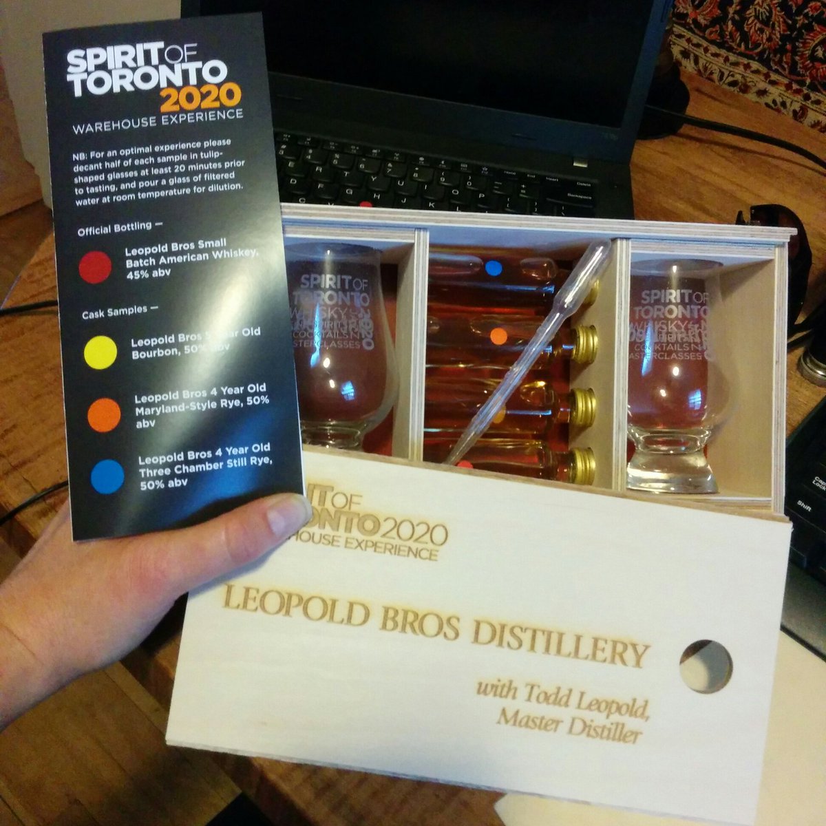 gooddrams's tweet image. An excellent package arrived this week in the mail from @SpiritofToronto
 and I'm all set for Saturday's Warehouse Experience with Todd Leopold, Master Distiller of @LeopoldBros
 - Cheers! #Whiskey #CaskSamples #MasterClass