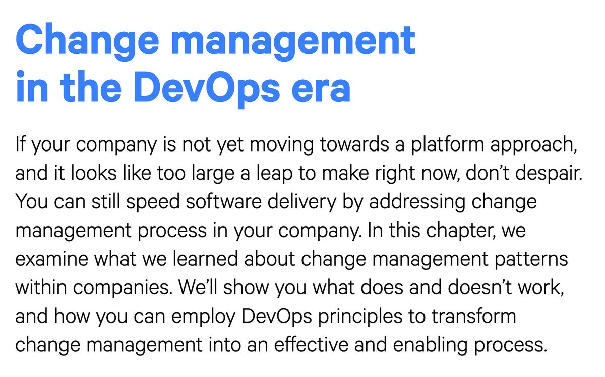 We finally get to my question of "wow, building a platform seems like an incredibly expensive use of engineering time, what if I have a business to run instead?"The report pivots to talking about Change Management instead.