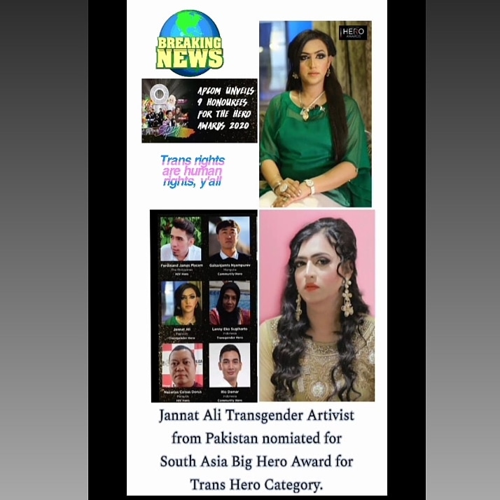 j4jannatali's tweet photo. "Alhamdolillah i am blessed and happy after hearing this great news that I am nominated for South Asia Hero Award for Trans Hero Category , proud moment for my community and country .. Thanks for love and support.."
-ED Track-T
#HeroAward2020 #JannatAli #TransPakistan #TransHero https://t.co/zOzAdTCEQg