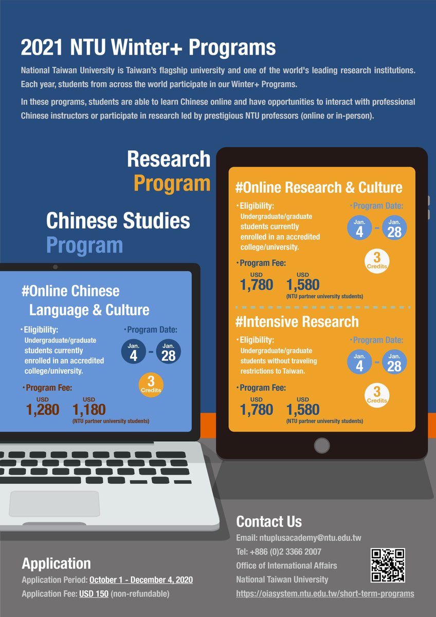 ntuoia's tweet photo. Each year students from around the world join our Winter+ Programs, in which they are given the opportunity to learn Chinese and participate in research led by prestigious NTU professors.

Please check our official website for more information!
https://t.co/Jlcs8RpQvb… 

#ntuoia https://t.co/2McX3XLqvE