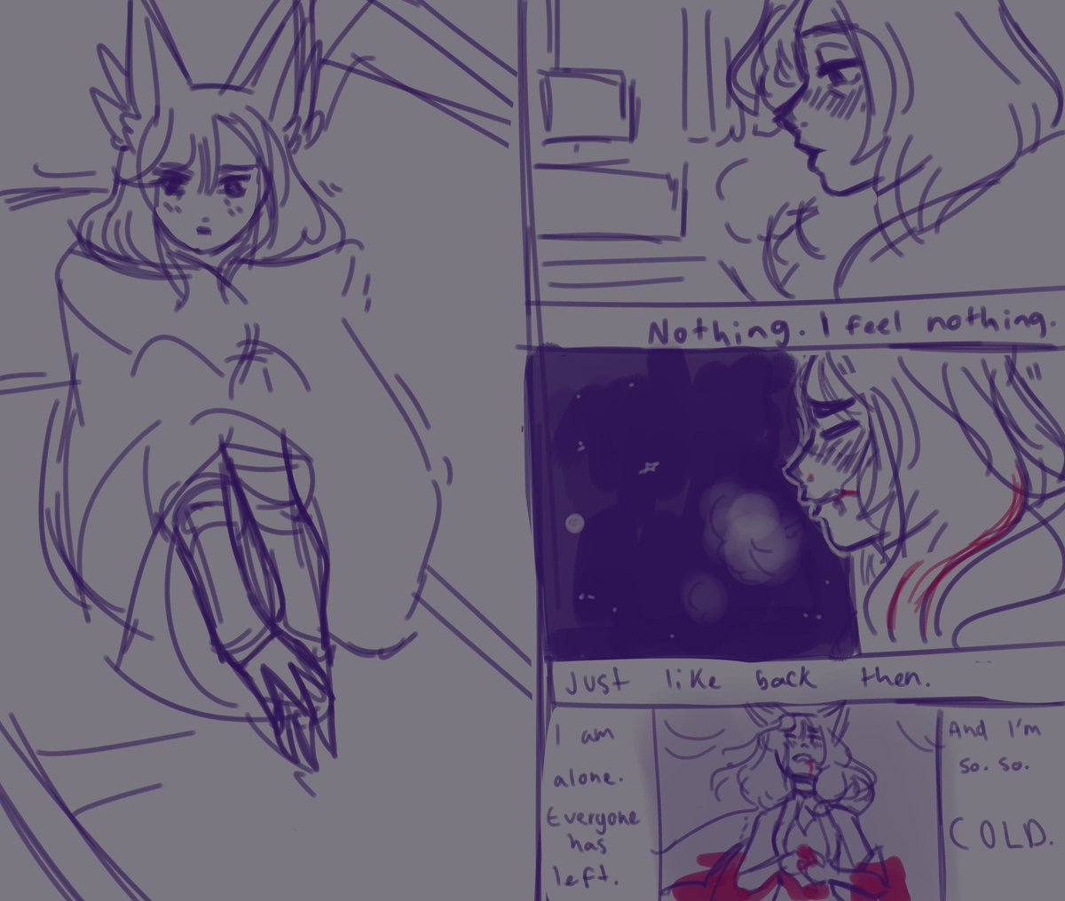 //blood, grief(?)

BONK I feel better now bc Soraka is gonna go bring the boy home safe, plus vent art makes the angsty go away #Starguardian #Xayah #Rakan 