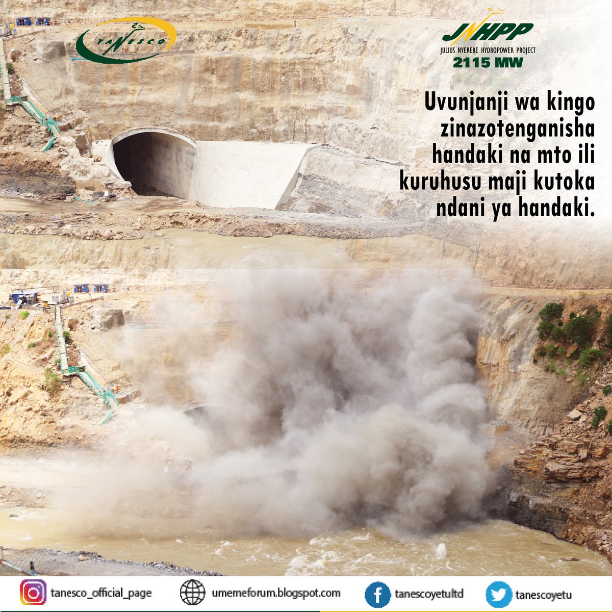 Uvunjaji wa kingo zinazotenganisha handaki na mto ili kuruhusu maji kuingia na kutoka ndani ya handaki