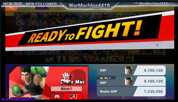 WarMachine4418's tweet photo. Viewership was low tonight which resulted in a very low amount of arena matches. But I got back into elite smash and didn't lose a game and got my GSP a little higher!

#thegrind #ELITESmash #smash #SmashBrosUltimate #SMASH #Twitch #Streamer #GSP #gsp #gaming #games #videogames https://t.co/dGijoBrwc8