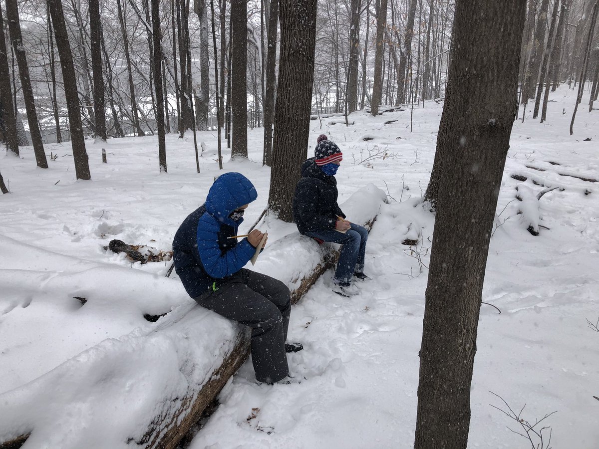 hintzePLS's tweet photo. Snowy sit-spots to practice writing our observations! @RiteintheRain paper works so good, the kids could write the whole time we were in the snow! ❄️🌨📝📒 We will compare and contrast our sit-spot observations from the fall! https://t.co/6euKTByZTA
