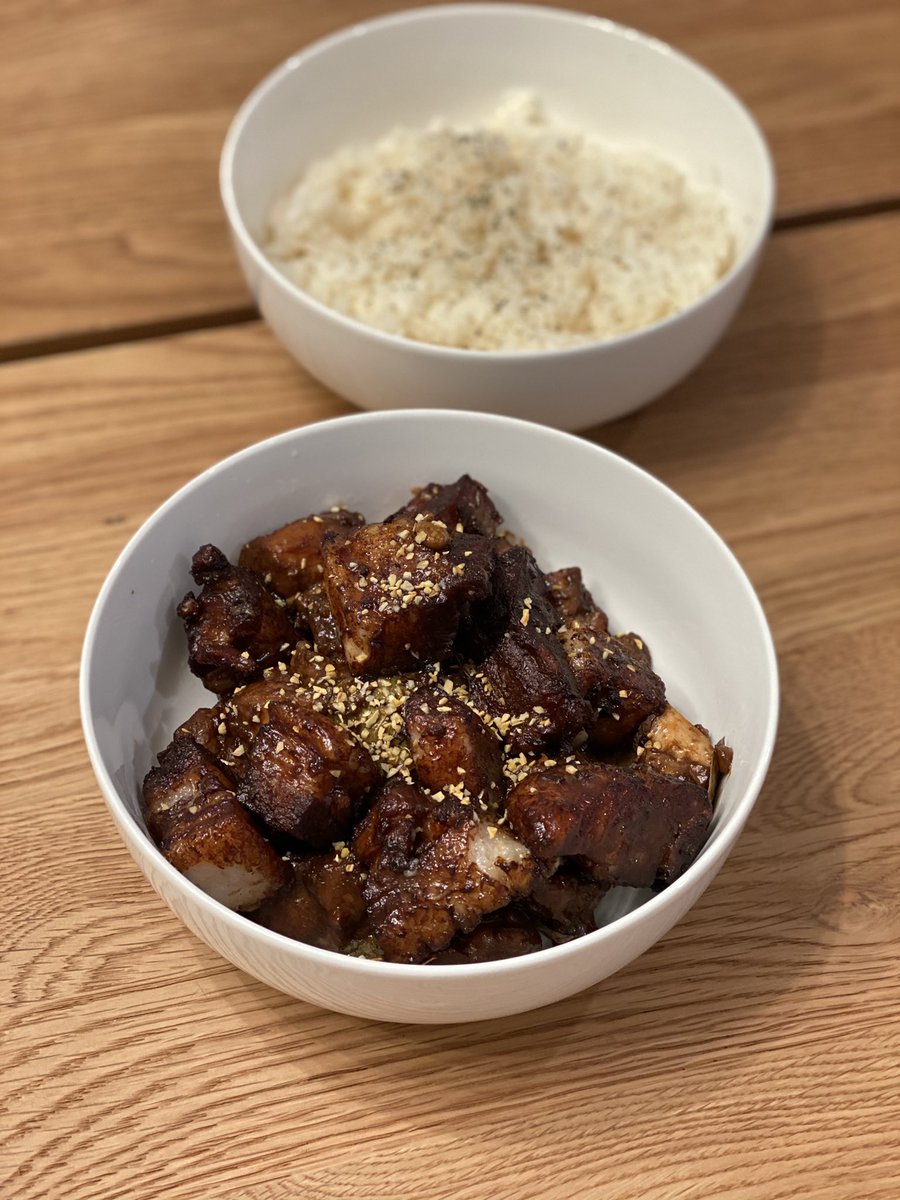 MissTamayo's tweet photo. Pinoy food craving! Chicken Pork (twice cooked the pork - Air fried) Adobo! #pinoyfood #homecooked #quarantinecooking #extrariceplease https://t.co/1mmGbhOY6q