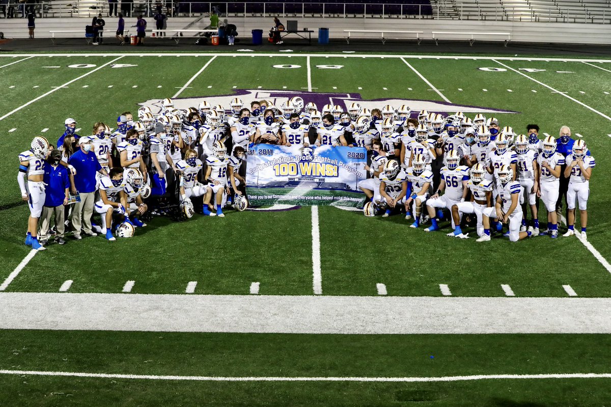 Tommy_Hays's tweet photo. @BrockAthletics @Coach_Worrell @CoachCWorrell @brock_football @BrockIndSchDist @dctf @LSGridiron Brock gets it’s 100th program win and has a 100-13 record! #rollbrock https://t.co/V0cYBAc2PJ