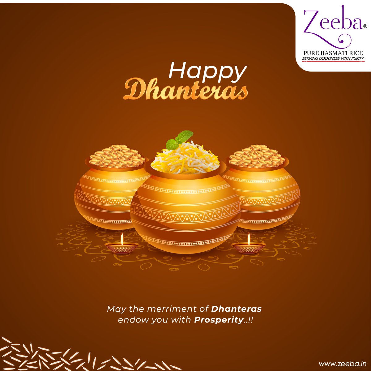 ZeebaBasmati's tweet photo. May the merriment of Dhanteras endow you with prosperity..!!
 
Zeeba family wishes you all a very Happy Dhanteras..
 
Be blessed with health and wealth..!!
 
#HappyDhanteras #Dhanteras2020 #HappyDiwali #DiwaliOffers #DiwaliDhamaka #Diwali2020 #ZeebaBasmatiRice #PureBasmatiRice https://t.co/fMKu2VVbb7