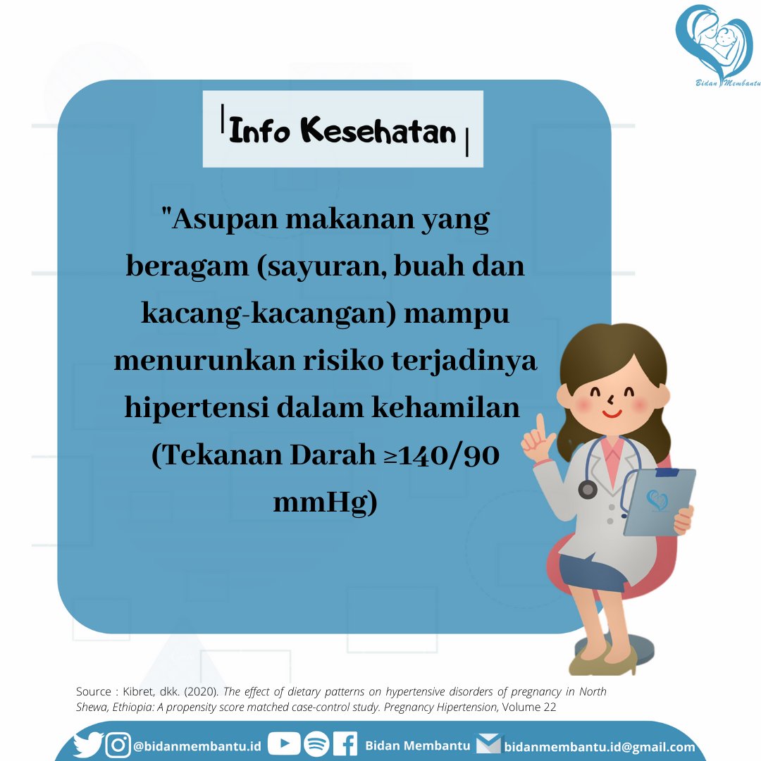 bidanmembantu's tweet photo. Hipertensi, preeklamsi dan eklamsi masih menjadi salah satu penyebab terbesar angka kematian ibu.
Masih belum ditemukan penyebab pastinya, namun bisa diketahui dengan kenaikan tekanan darah.
Perbanyak asupan makanan (sayur, kacang-kacangan,buah), diet garam.
#hamilsehat https://t.co/w8hoan0Tvt