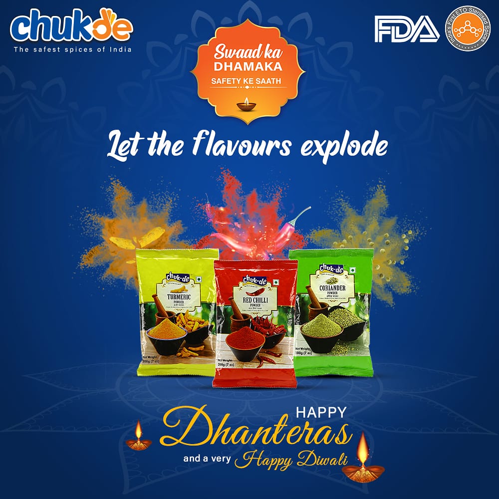ChukdeSpices's tweet photo. May this festival bring good health and wealth to you and your family, along with some #SwaadKaDhamaka!

#ChukdeSpices #SafestSpices #SafetyWithSwaad #Dhanteras2020 #Diwali2020 #FestivalTime https://t.co/UKkQHUM9t9