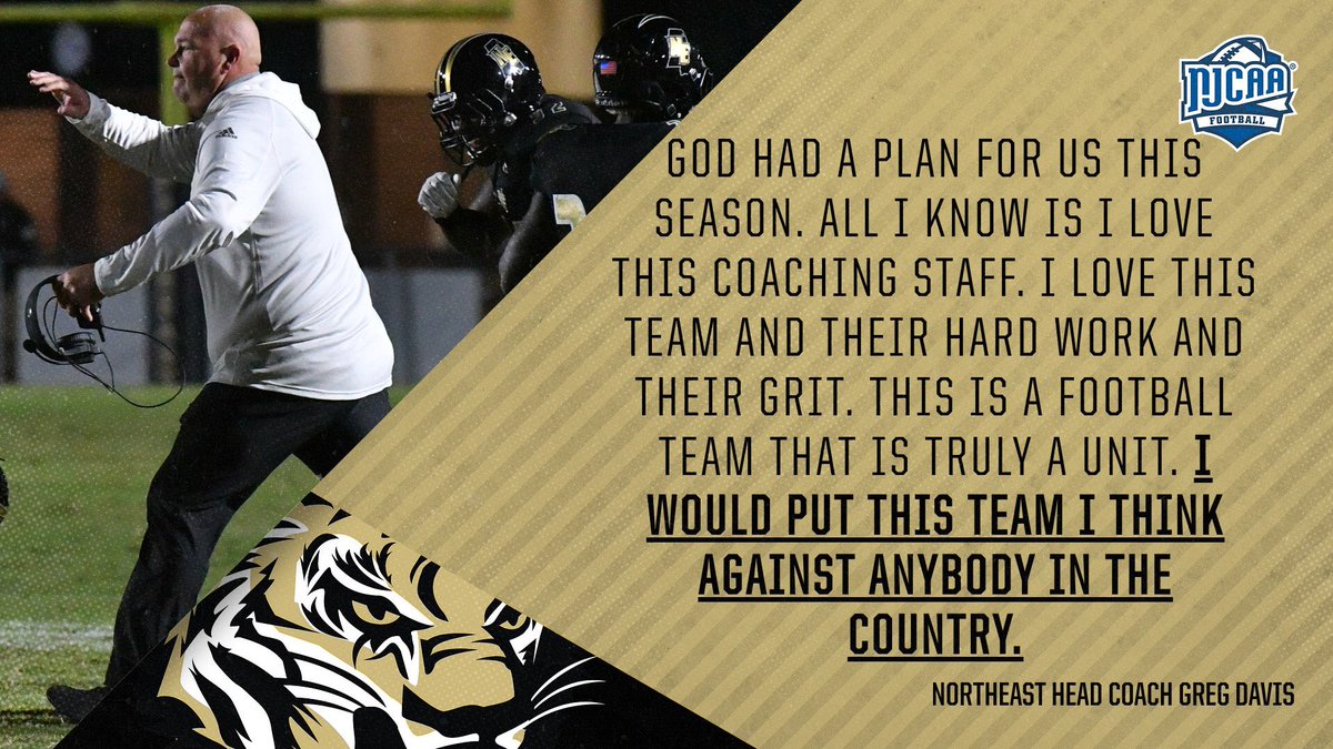 NEMCCTigers's tweet photo. FB | #NEMCC headman @CoachGDavisFB with some real talk postgame:

🗣 “God had a plan for us this season. This is a football team that is truly a unit. I would put this team I think against anybody in the country.” 

🐯 #TigerPower https://t.co/6vq2qeT5h0