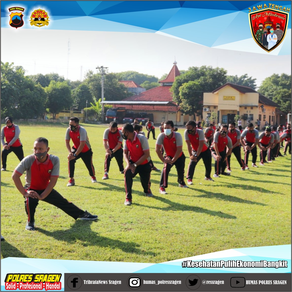 sumberlawang86's tweet photo. Di tengah Pandemi Covid-19 ini pentingnya untuk meningkatkan daya tahan tubuh atau sistem imun Salah satu cara untuk mencegah terinfeksi virus corona atau covid-19, Personel Polres Sragen secara rutin olahraga lari keliling sekitaran Mapolres Sragen, Jumat (13/11). https://t.co/h3tqG04yyL