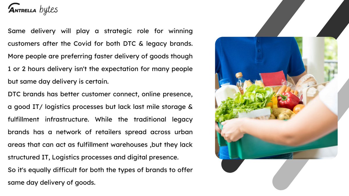 heyantrella's tweet photo. What do you think who will win the same day delivery war? DTC brands or Legacy Brands?

#antrella #samedaydelivery #DTC #brands #fmcg #startups #retail #covid https://t.co/QsTtPfE4LS