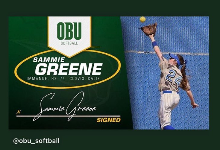 rockets18g's tweet photo. Our 2021 Sammie Greene is officially an Oklahoma Baptist Bison 🥎 @OBU_Softball #NLISigningDay #GoBison @ondecksoftball @ClovisRockets https://t.co/RBq94no2pp