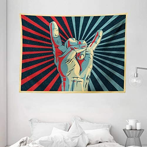 Ambesonne Music Tapestry, Hand in Heavy Rocker Sign Musical Universal Gesturing Thunder Bolts Party People, Wide Wall Hanging for Bedroom Living Room Dorm, 80 X 60 , Red Navy deanlevin.info/ambesonne-musi…