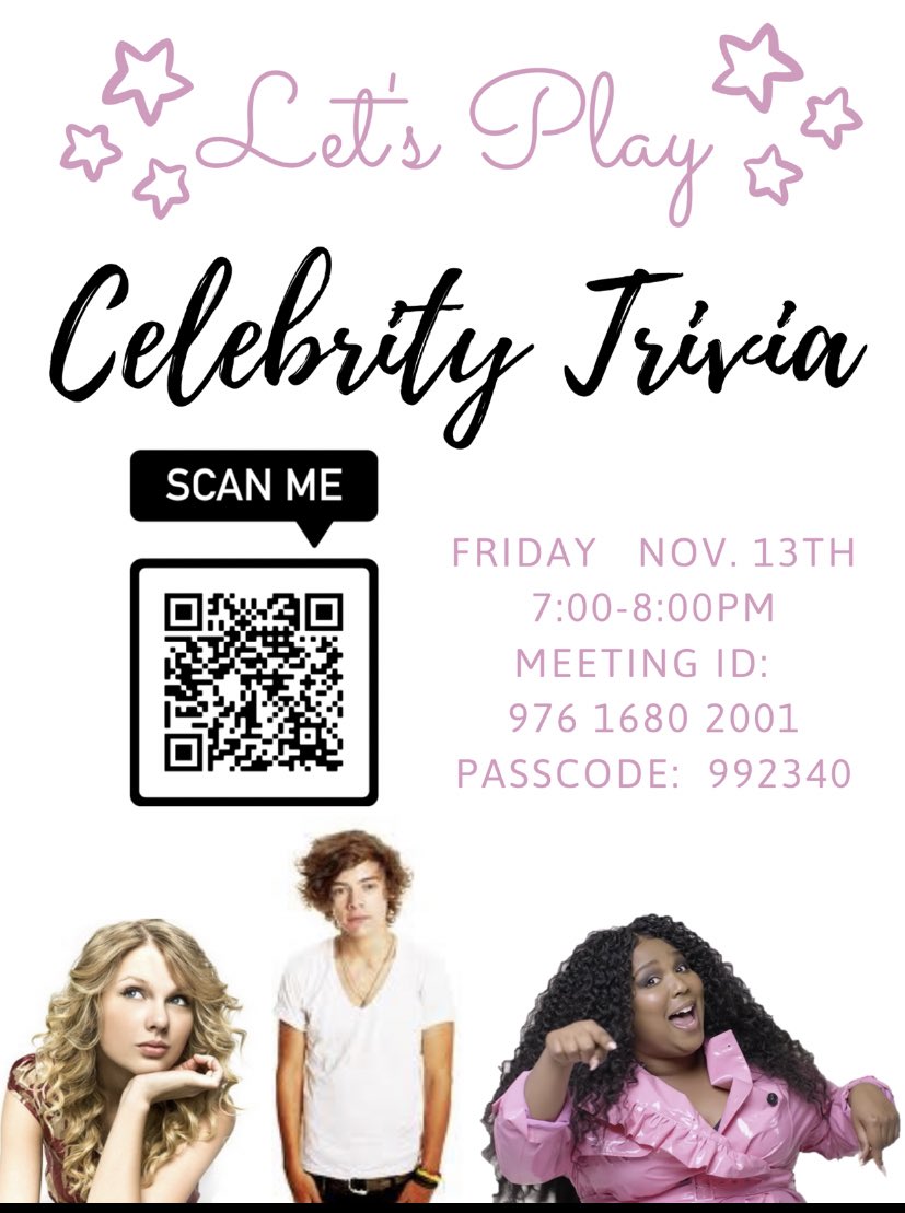 sayershalltxst's tweet photo. Think you know all about your favorite   celebrities 🤭? Join tonight’s virtual to find out ! https://t.co/fXemstooTn