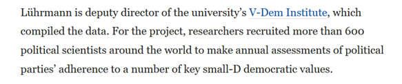 Let’s watch science in action.To start, how is the data generated? Expert opinion, of course! What better way to measure elusive concepts than to poll objective, dispassionate scientists?
