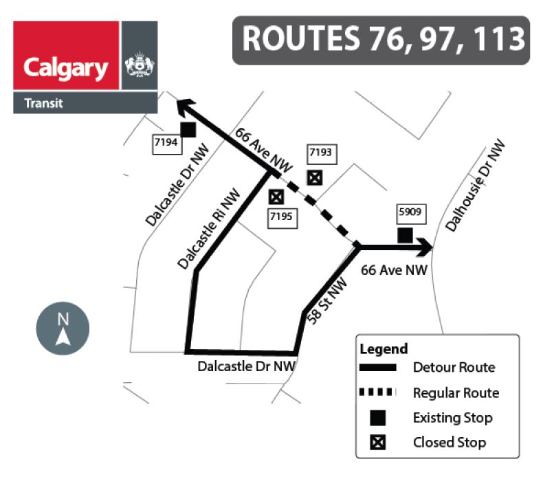 calgarytransit's tweet photo. #CTRiders #Route76 #Route91 #Route113 detour has been extended and will finish tomorrow, November 13 at end of service https://t.co/IuWIjtZ3ow