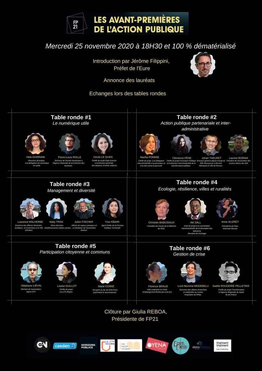 AssoFP21's tweet photo. Et vs, vs faites quoi le 25/11 à 18h30?
Inscrivez-vs aux avant-premières de l’action publique!

👉https://t.co/LrVOb4regQ

Venez assister à l’annonce des lauréats &amp; tables rondes
@kessclem @MALHERBEL @ClemencePene @PierreLouisR @MarieCoirie @BraudFlo et plein d’autres invités !👇 https://t.co/Hj1T5fMBUA