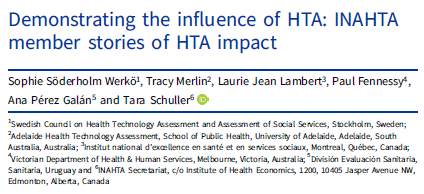 HTA_AHTA's tweet photo. Congratulations to Tracy Merlin of #AHTA and co-authors on their recent publication highlighting stories of HTA impact from @INAHTA_Network member agencies. https://t.co/oJyLI6rDej