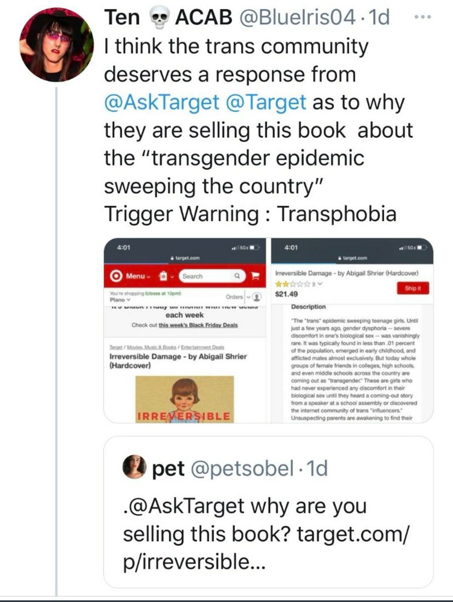DIndo1984's tweet photo. Waar de bibliotheken gisteren aankondigden Zwarte Piet te verwijderen uit naam van 'goede zeden'. Worden in de VS boeken verwijdert uit het assortiment van @AskTarget om mogelijke 'Transphobia'. Door activiste met ACAB in bio. Pandora's Box!
#censuur #ExtreemLinks #AskTarget https://t.co/dxFJfuHUEm