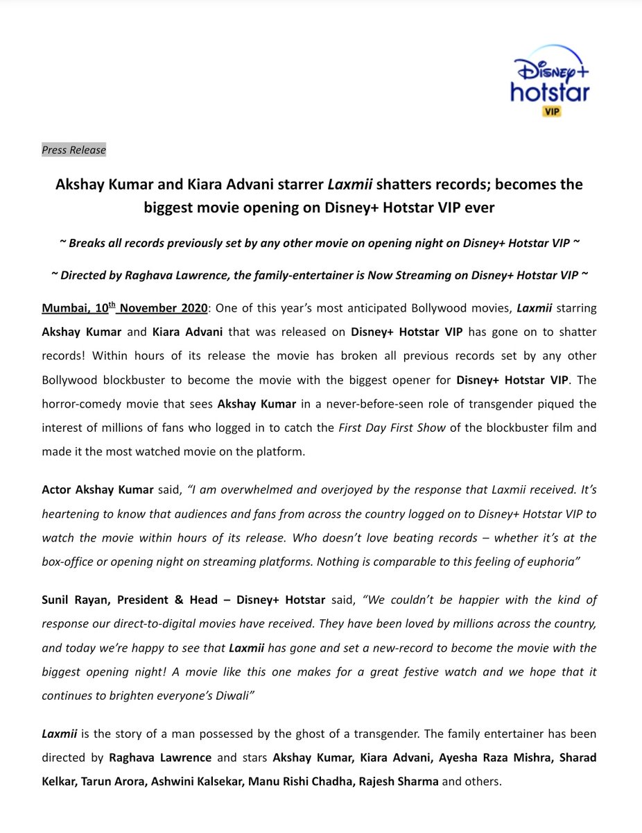 Addition:A lot of people are citing this press release. Have you read it?The statement says, "opening night". But headline says, "opening".Do you know the servers of the OTT crashed on the night of  #DilBechara release?Is blindly copy-pasting press releases called Journalism?
