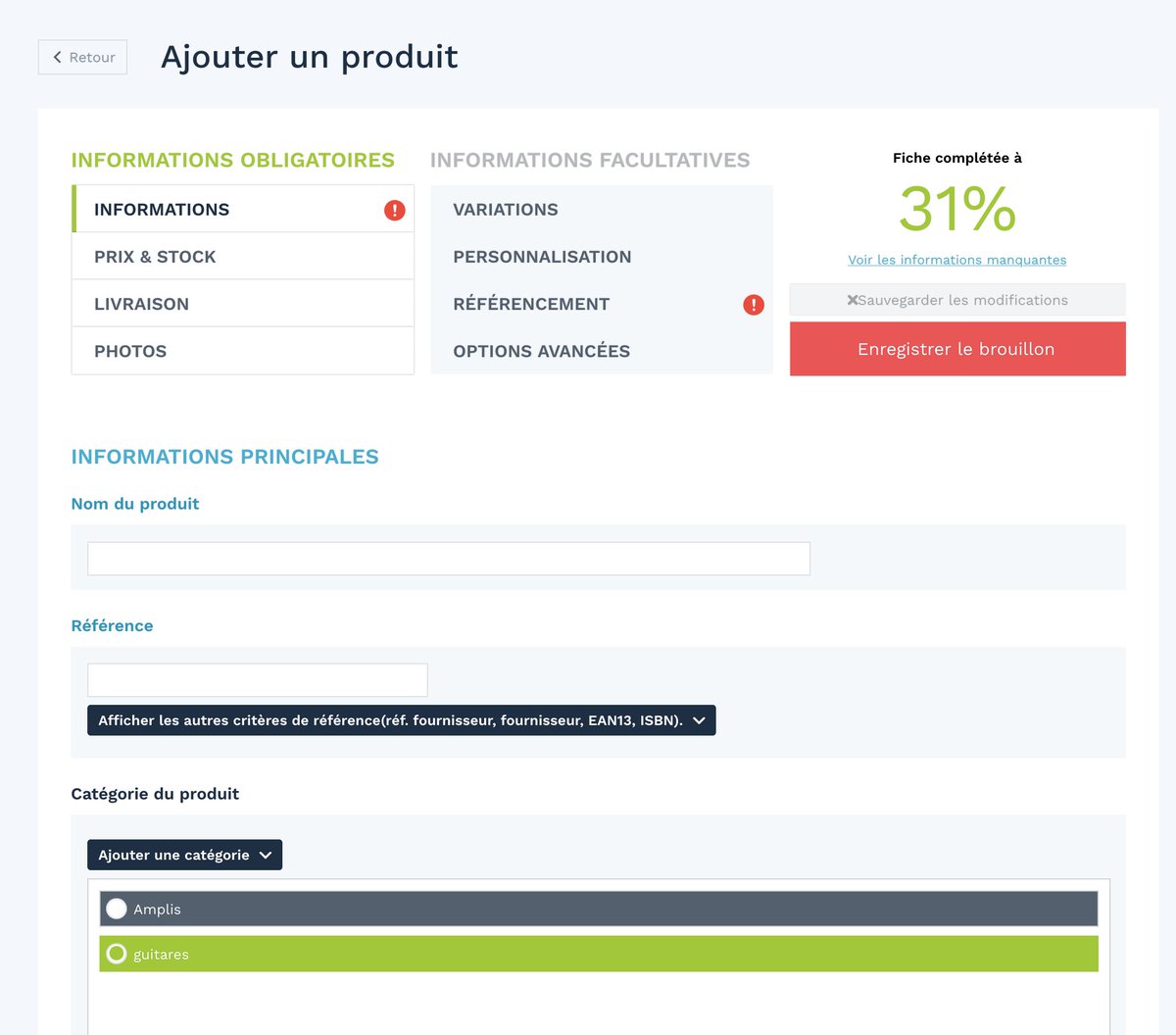 Donc on va aller chercher des produits peut courant, des guitares spéciale grandes mains à 8 cordes (injouable pour moi). Qu'on va ajouter à la section "produits", mais je vais aller manger d'abord ;-) #commerces  #digital  #wizishop