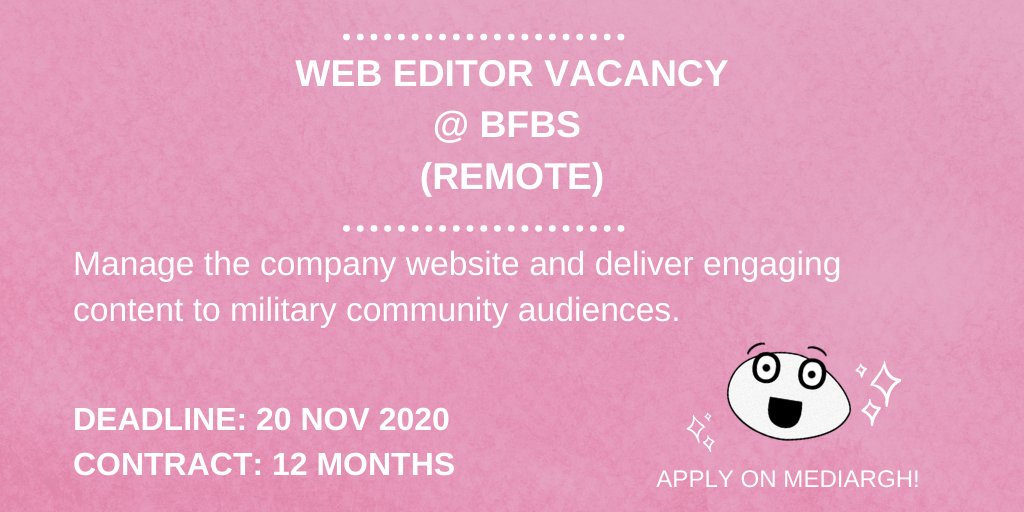 mediargh's tweet photo. Web Editor Vacancy
@ BFBS
(Remote)
Apply here: https://t.co/VDiGXPpwOy
@ThisIsBFBS
@BFBSRadioHQ
#jobsindigital #mediajobs #onlinejob #workfromhome #remotejobs #Webdesign #webdevelopment https://t.co/d3S8U5QRpG