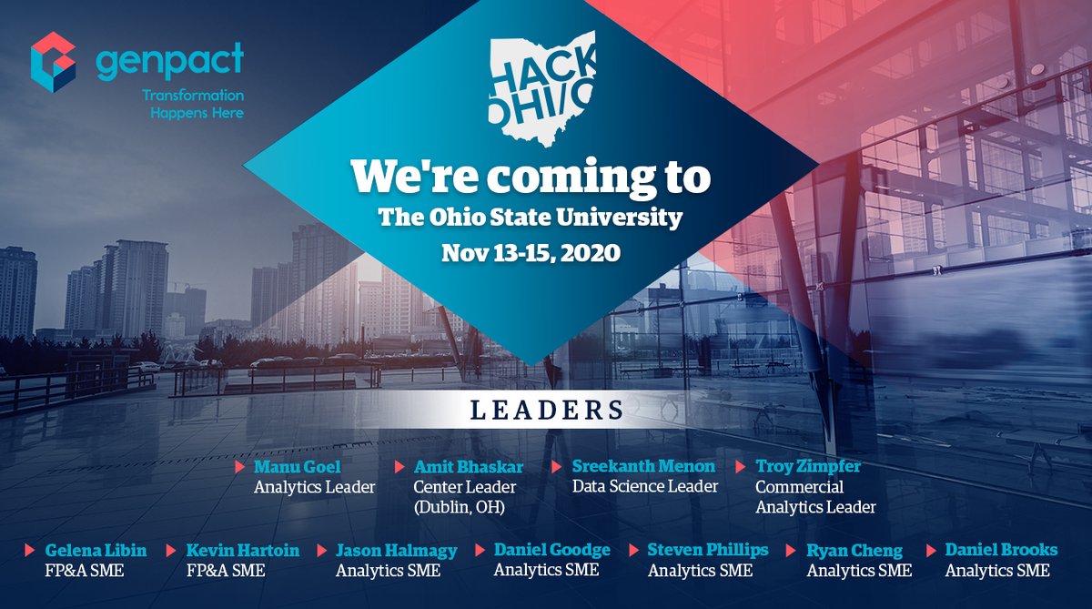 Genpact_Careers's tweet photo. The Ohio State University's annual hackathon, #HackOHIO2020 from November 13 to 15, will have leaders from @Genpact as judges and mentors. Know more https://t.co/IIH0B5jQag #GenpactCampusConnect https://t.co/KXYqbS20II