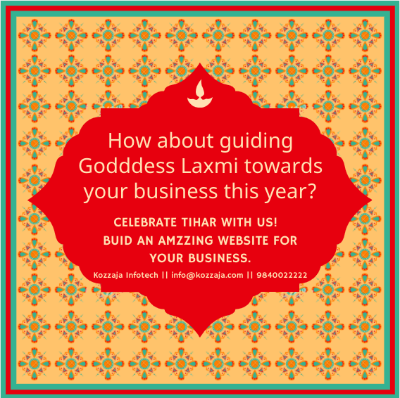 Kozzaja's tweet photo. Grab the festival offer and boost your business with a beautiful website on a budget. This Tihar not just your house but light up your business too with an amazing website. #tihar #festival #Nepal #Culture #deepawali #tihargifts #tiharoffer #tiharvibes #tiharlights #websites https://t.co/GdksqADlZu