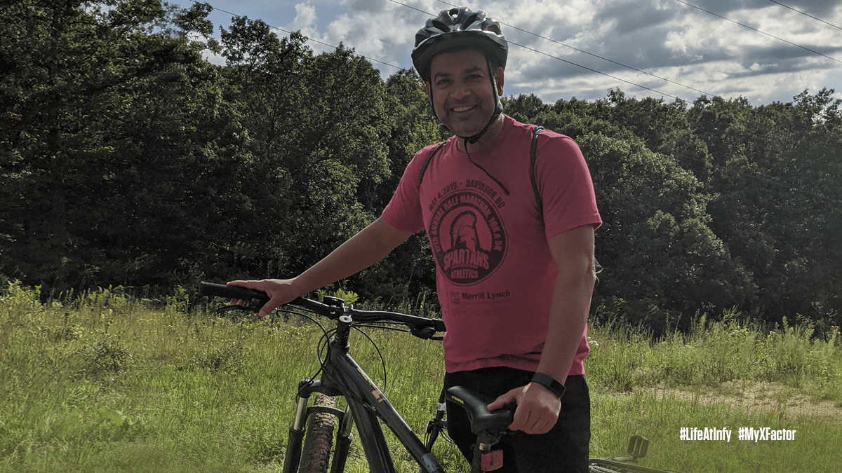 LifeAtInfy's tweet photo. "The #newnormal has been a blessing in disguise for me. With plenty of time at hand, I set out for mountain biking. Eventually, the challenge of riding caught on." Neeraj shares his experience on biking amidst lush green mountains and serene waters! #MyXFactor #LifeAtInfy https://t.co/dkH3295g9S
