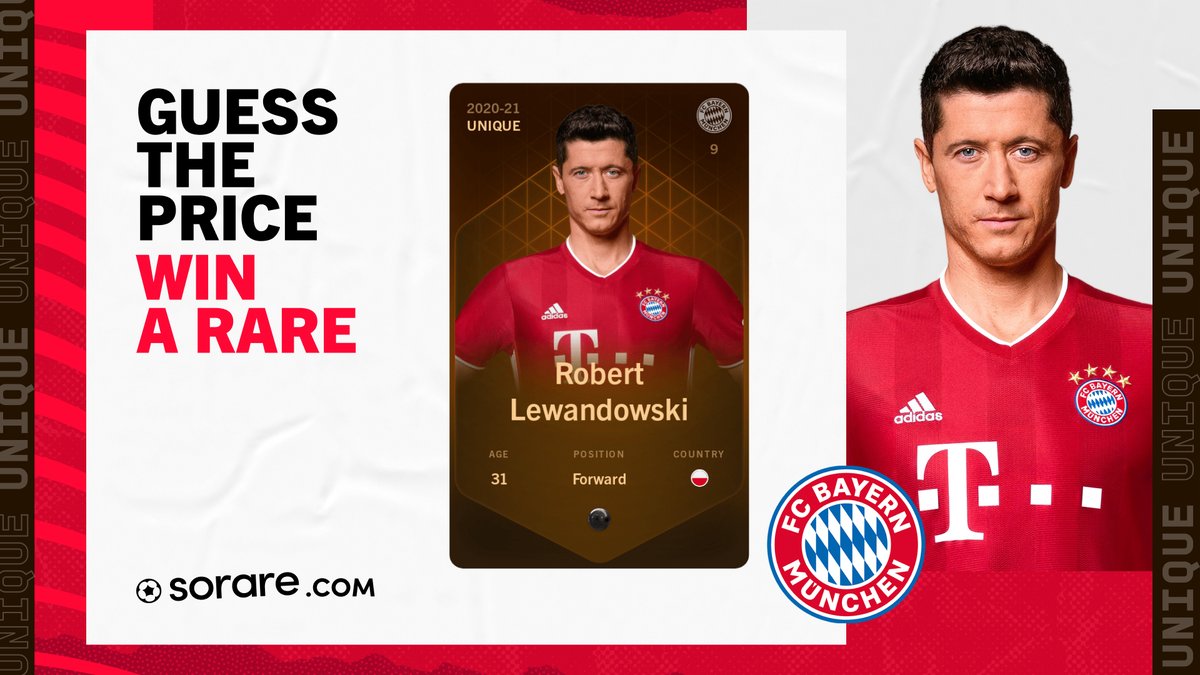 The <a href="/lewy_official/">Robert Lewandowski</a> 2020-21 Unique card auction ends this Sunday 15th at 22.00 UTC 🕙🔥

Want to win a Rare Robert Lewandowski card? 🎁

1. Like and Retweet this post
2. Guess the final auction price in the comments 

Deadline: Sunday 15th 18:00 UTC