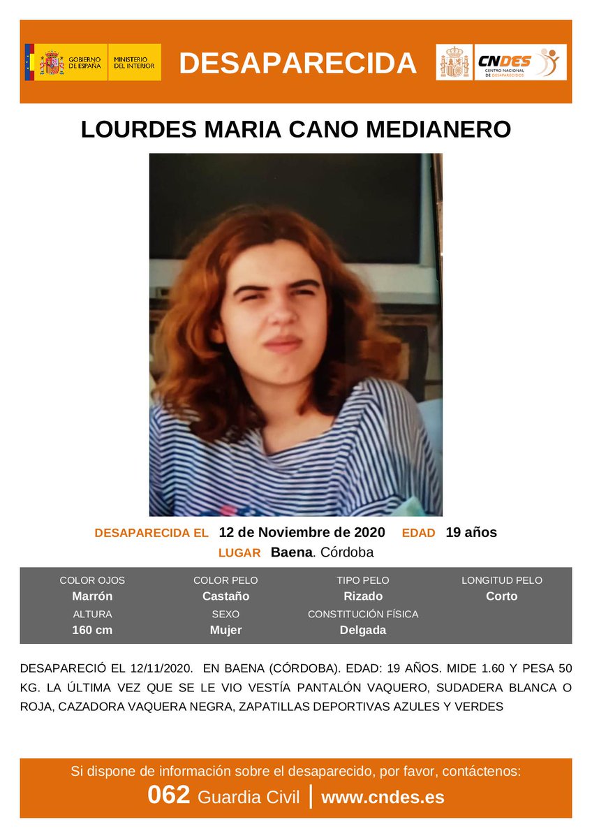 guardiacivil's tweet image. 🆘#URGENTE ⚠️
Esta es Lourdes, y ha #desaparecido en Baena #Córdoba

Si la ves llámanos: 
☎ 062 
☎ 112

Colabora, tu RT no cuesta nada y puede ayudar a localizarla.