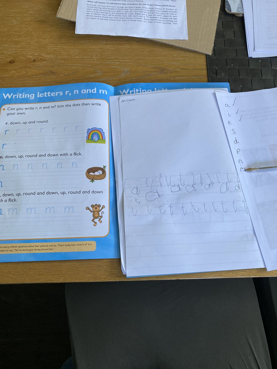 franlavan's tweet photo. @foundmelthamce some of T’s work this week, he’s trying really hard with his writing today, 3 down, 5 to go as he says. He did a really good job helping to clear the leaves too! https://t.co/sL2iduCIbm