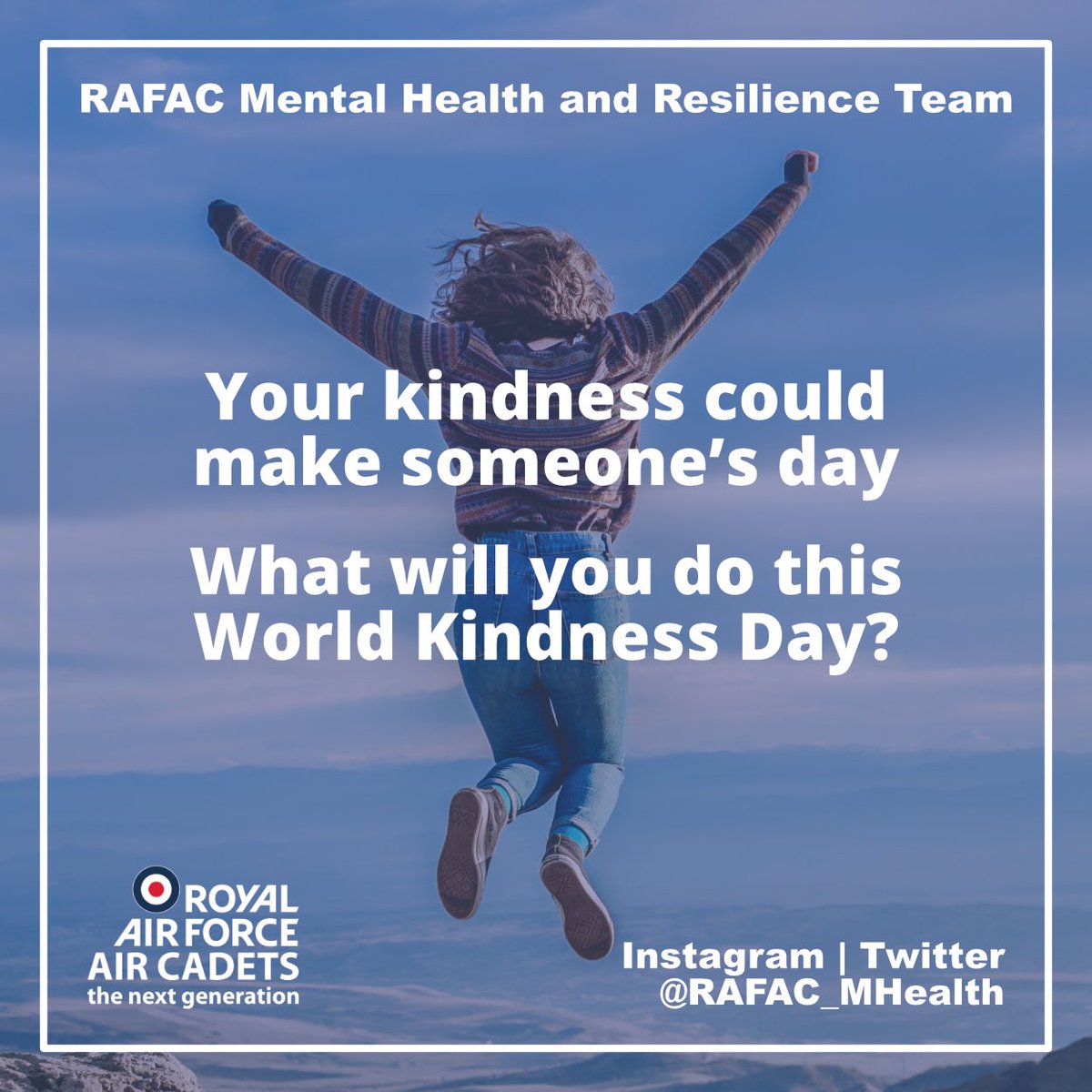 Today is #WorldKindnessDay... in a world full of uncertainty, we can all be kind!

Share your stories of kindness with us... and let’s brighten up Friday 13th. #HappyFriday to you all 😄<a href="/RAFAC_MHealth/">RAFAC Mental Health</a> #whatwedo #thenextgeneration #nextgenraf