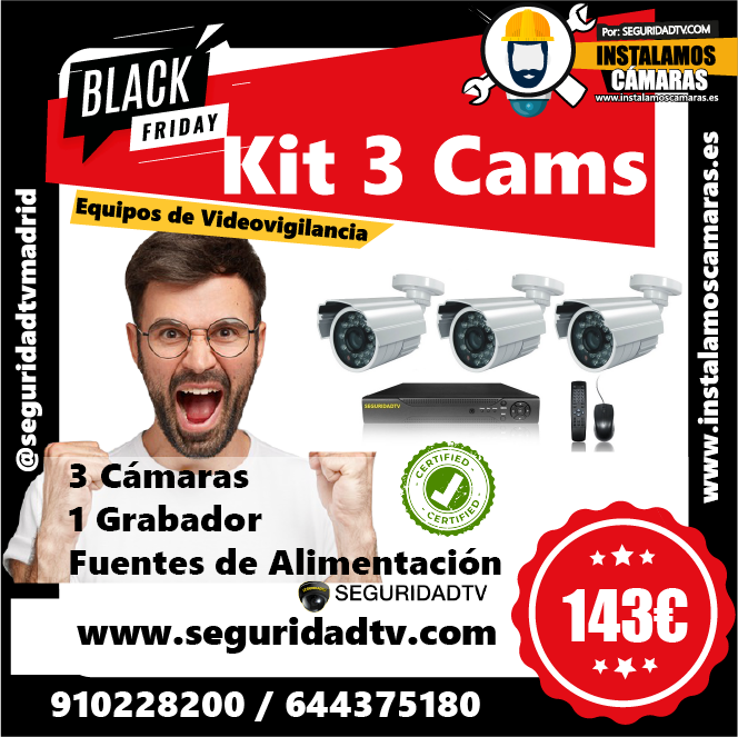 Kit  de tres cámaras de videovigilancia por 143€ APROVECHA NUESTRAS OFERTAS DE #BLACKFRIDAY 
#CCTV #Seguridad #Videovigilancia #ofertas #Promoción #Madrid #España #SeguridadTV #Madrid 
seguridadtv.com