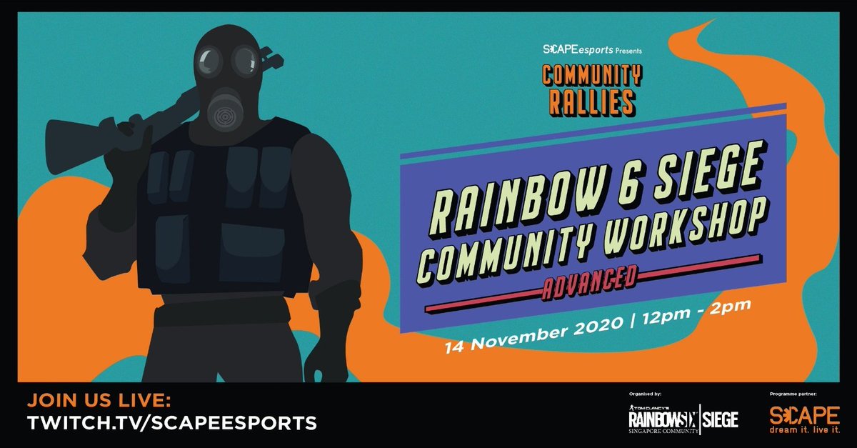 R6SC_SG's tweet photo. Hey Siegers! Wanna GIT GUD @ Siege?
We're hosting our ADVANCED COMMUNITY WORKSHOPS!
For this Workshop, we will be part ONE of Objective Setups!
Come catch us live at: https://t.co/7hF3UzmvYw
TIME: 12pm-2pm SGT
#SCAPEsg #SCAPEesports #Rainbow6Siege #R6SC #Singapore https://t.co/xvKltm1gEJ