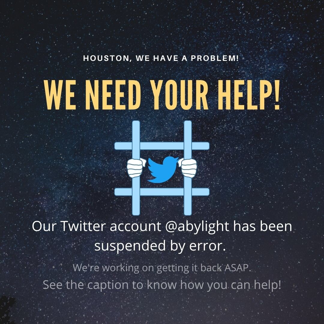 RC_ClubAR's tweet photo. Our team’s account @abylight has been suspended for no reason without any explanation. 😢 You can help! 🕊 Tweet “The @abylight account has been suspended by error without warning or explanation. Please assist in its recovery! @twitter @TwitterSupport @TwitterEspana #freeAbylight https://t.co/vKpeAYF0V5