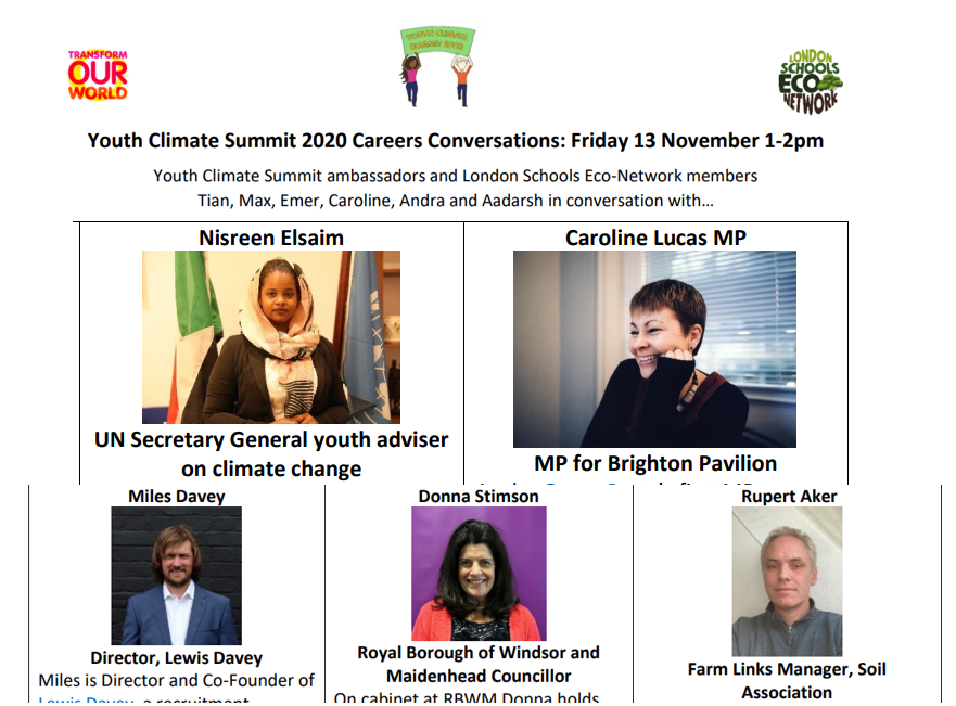 DrJessT_eco's tweet photo. π’1pm #Careers interviews by #YCS2020 ambassadors & @ldnschoolseco members with:
πMP @CarolineLucas @TheGreenParty
πΊπ³@NisreenElsaim @UN #climatechange Youth Advisor
π³Cllr @donna_stimson @HealRewilding
π@Rupert_Aker @SoilAssociation
π¨πΎβπΌ@miles_davey
https://t.co/OnvraJlKJ7 https://t.co/GdRt86hl7V