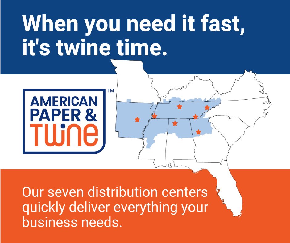 shopapt's tweet photo. We proudly serve the Southeastern Region with 7 distribution centers. With a fleet of 100 vehicles, we are committed to #JustInTimeDelivery. Visit https://t.co/Qw6IDqOkpB for details. #ItsTwineTime #APandT https://t.co/ZibZ72Zn5V