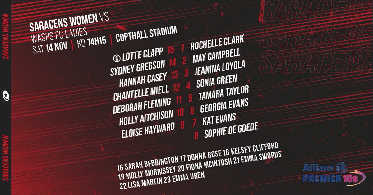 📢 Team's Up 🙌 🇨🇦 Sophie de Goede's first start 🔑 @hollyaitchison_ moves to fly-half ⚡️ @DeborahF91 back on the wing Full team news 🆚 Wasps FC Ladies: bit.ly/3eZkGV8 #StrongerTogether ⚫️🔴