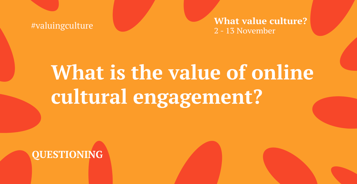 valuingculture's tweet photo. What does meaningful digital engagement look like and does it change the way we value culture? Today we'll be chewing this over in a discussion with @hasanbakhshi @canadianindevon Portia Tremlett @TheNovium &amp;  @rishicoup with chair @BenWalmsley #ValuingCulture https://t.co/wzcvg3i5iq