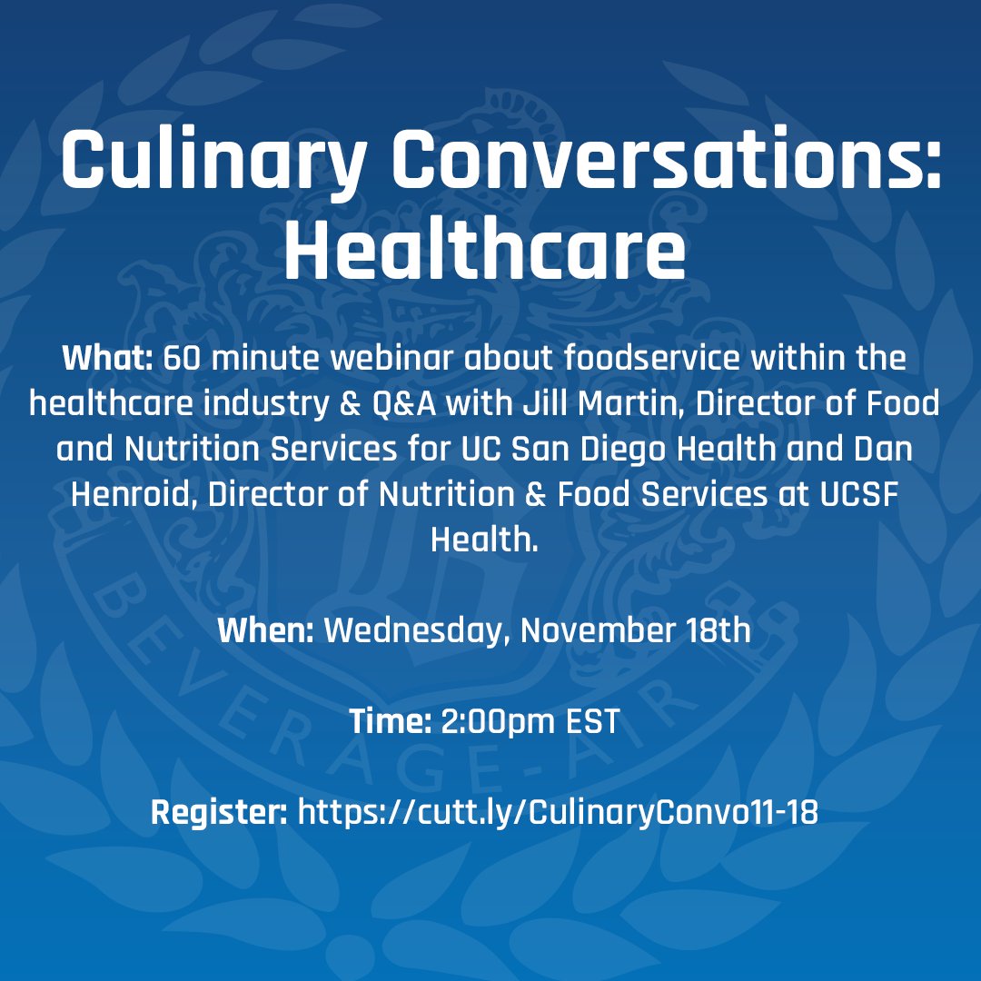 AliGroupFS's tweet photo. Due to popular demand, there will be a second Culinary Conversations webinar with @Beverage_Air and @Victory_Ref_USA on November 18. #aligroupFS #victory #beverageair #culinaryconversations
Register here - https://t.co/gs0WovXXrq https://t.co/wxInpownfQ