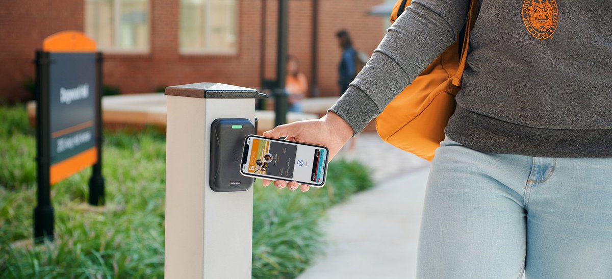 GlenBuckner's tweet photo. As campuses adopt to and prepare for a new normal, one place to start is by looking at things students touch daily on campus. How can those surfaces be more hygienic? Mobile credentials offer contactless access while providing extra encryption https://t.co/bogubnViZX