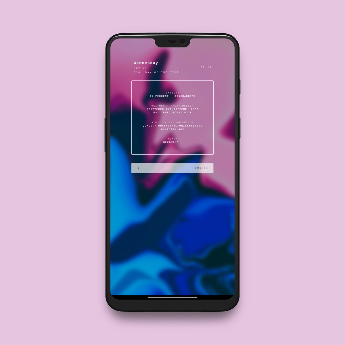 hellsparasite's tweet photo. Lazy 
Wallpaper by my man 
@Harsh_HC_ 
Widget @DaveGeek1 

#Noicons #abstract #hcwalls #evoque 
#kwgt #hishoot2i https://t.co/1ADPmr3rl8