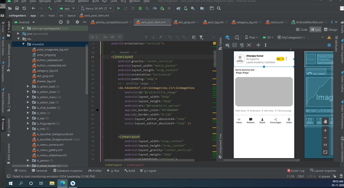 janiraj88's tweet image. When you code every day same thing some layouts don&apos;t need to be run and check on every 20 sec. on real device. You have enough confidence how it will look on actual deice. But check at the end.
#100daysofcode #codecomunity #CodeNewbies #kotlin