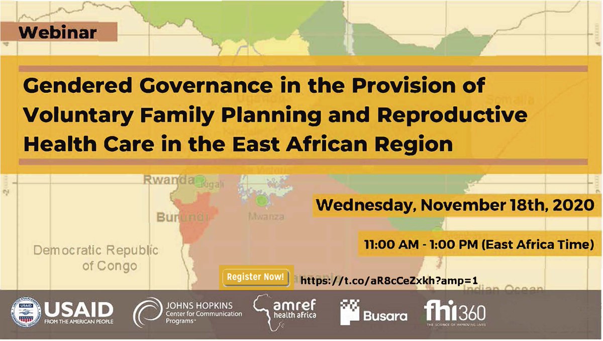 How do power dynamics inhibit access to voluntary FP &amp; RH care in East Africa? What policies can be put in place to improve the gender parity in this region?  hubs.ly/H0zLvJ70
Save the date for an important discussion on the impact of #GenderedGovernance on FP/RH